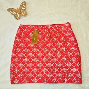 New Miami Coral Pink Red Sequined Skirt Size Medium